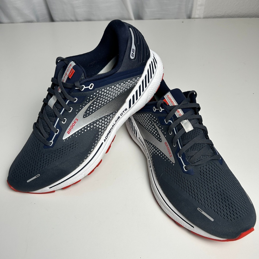 Brooks Adrenaline GTS 22 Mens 13 Wide 2E Navy Blue Grey Red Running Shoes